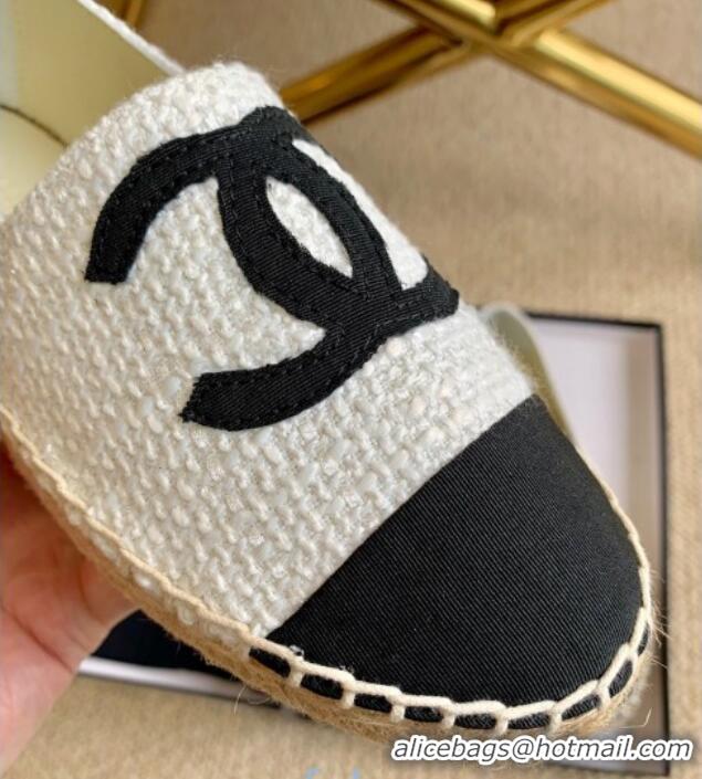 Top Grade Chanel Tweed Espadrilles G29762 White/Black