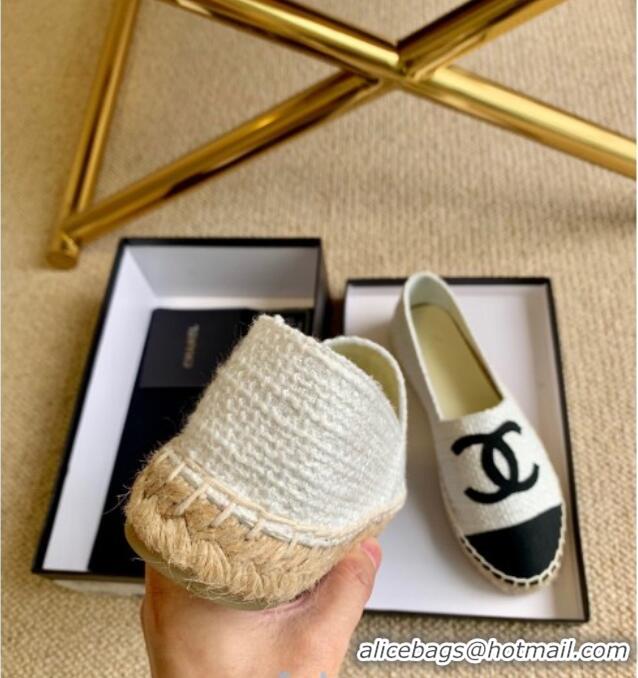 Top Grade Chanel Tweed Espadrilles G29762 White/Black