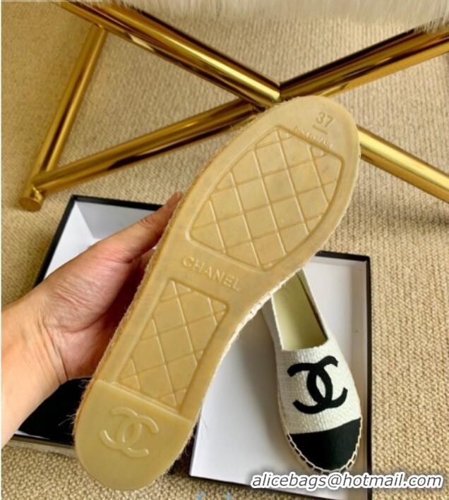 Top Grade Chanel Tweed Espadrilles G29762 White/Black