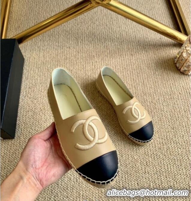 Most Popular Chanel Leather Embroidered CC Espadrilles G29775 Beige