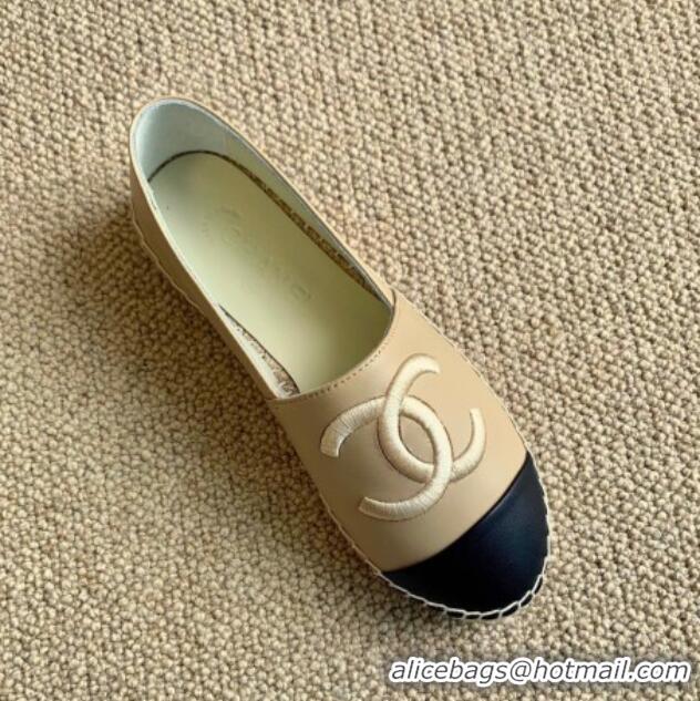 Most Popular Chanel Leather Embroidered CC Espadrilles G29775 Beige