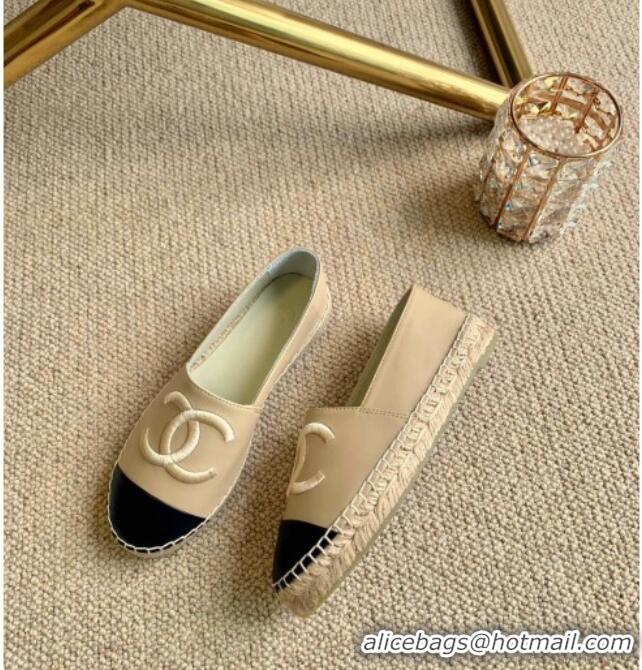 Most Popular Chanel Leather Embroidered CC Espadrilles G29775 Beige