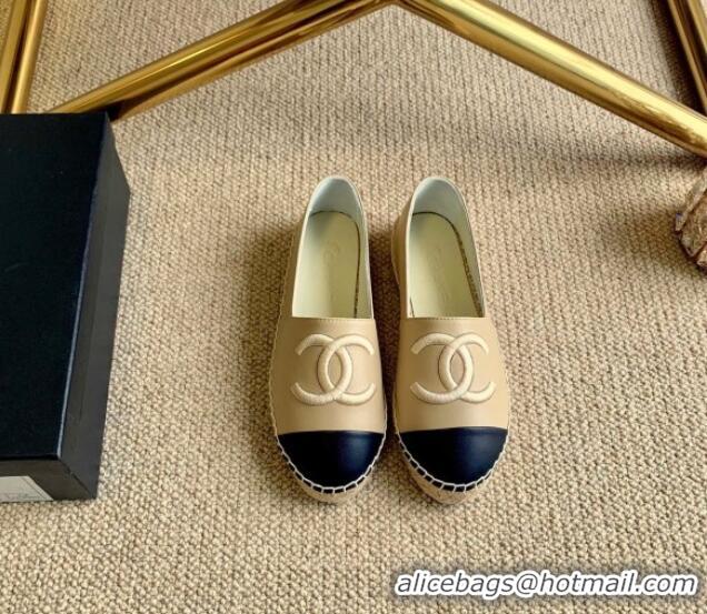 Most Popular Chanel Leather Embroidered CC Espadrilles G29775 Beige