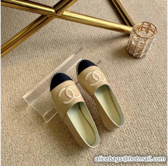 Most Popular Chanel Leather Embroidered CC Espadrilles G29775 Beige