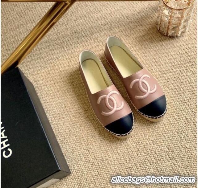 Good Quality Chanel Leather Embroidered CC Espadrilles G29775 Pink