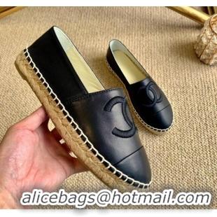 Unique Style Chanel Leather Embroidered CC Espadrilles G29775 Black