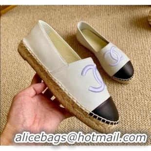 Top Quality Chanel Leather Embroidered CC Espadrilles G29775 White