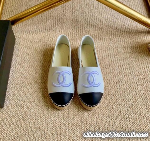 Top Quality Chanel Leather Embroidered CC Espadrilles G29775 White