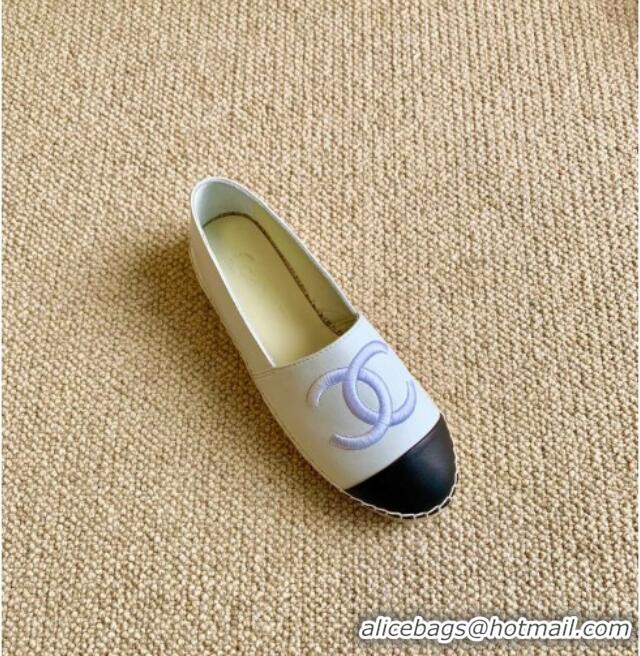 Top Quality Chanel Leather Embroidered CC Espadrilles G29775 White