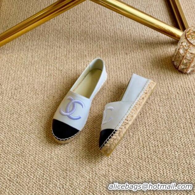 Top Quality Chanel Leather Embroidered CC Espadrilles G29775 White