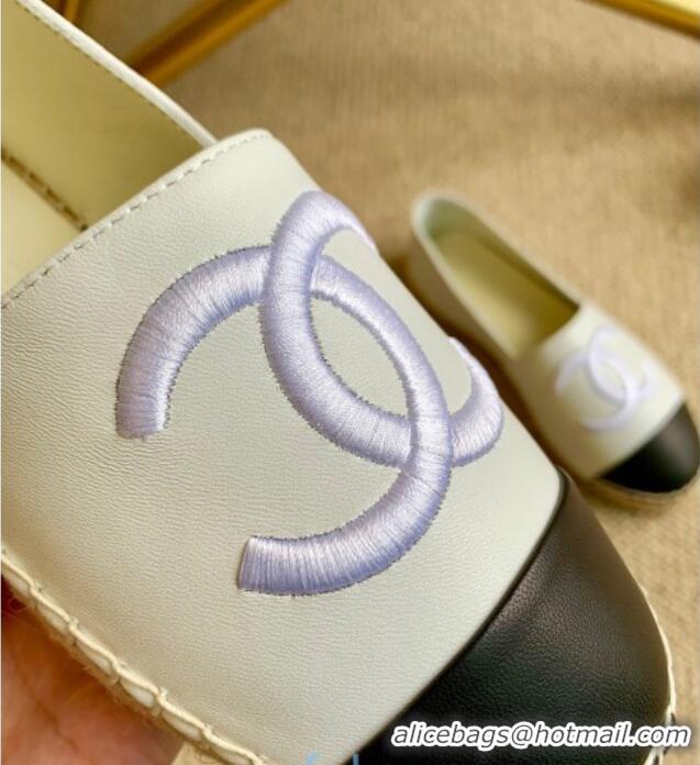 Top Quality Chanel Leather Embroidered CC Espadrilles G29775 White