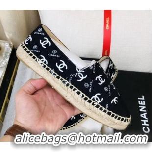 Classic Hot Chanel CC Allover Canvas Espadrilles 120117 Black