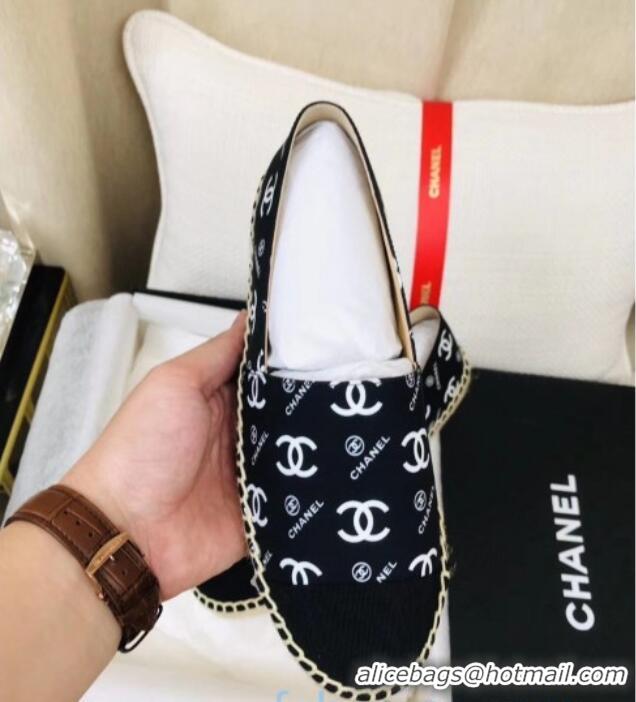 Classic Hot Chanel CC Allover Canvas Espadrilles 120117 Black