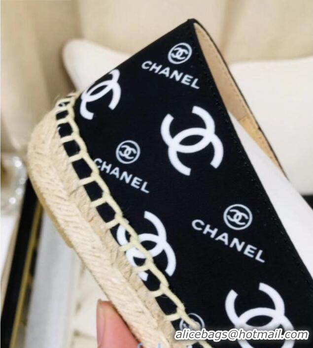 Classic Hot Chanel CC Allover Canvas Espadrilles 120117 Black