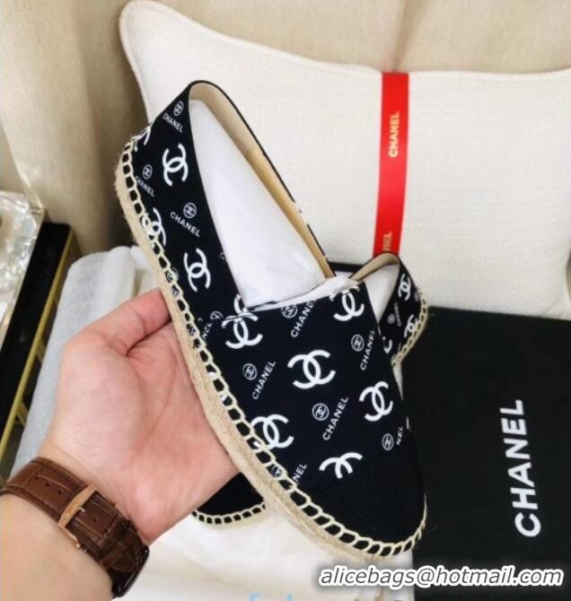 Classic Hot Chanel CC Allover Canvas Espadrilles 120117 Black