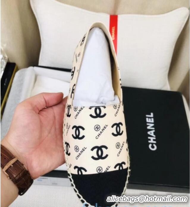 Good Looking Chanel CC Allover Canvas Espadrilles 120119 Apricot