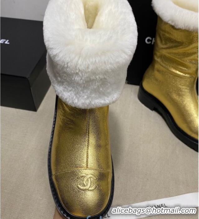 Perfect Chanel Crinkle Leather and Wool Short Boots 120121 Gold