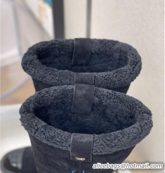 Good Product Chanel Suede Wool around 38cm High Boots with CC Strap 120126 Black