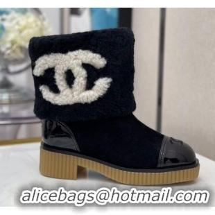 Best Grade Chanel Suede CC Wool Short Boots 120128 Black