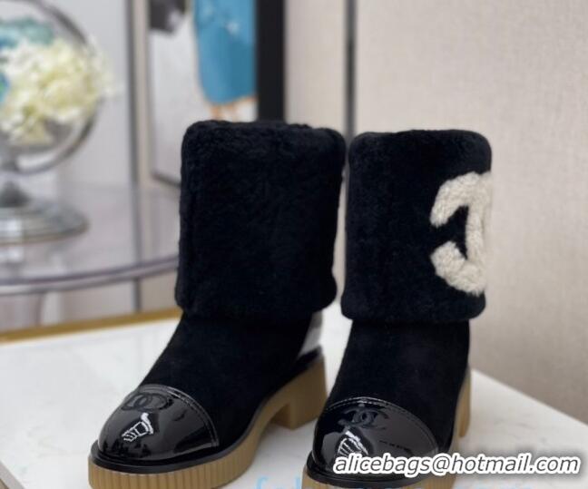 Best Grade Chanel Suede CC Wool Short Boots 120128 Black