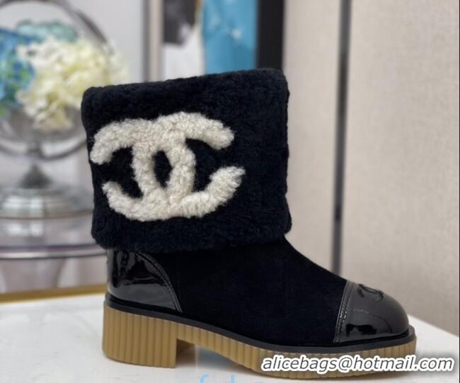 Best Grade Chanel Suede CC Wool Short Boots 120128 Black