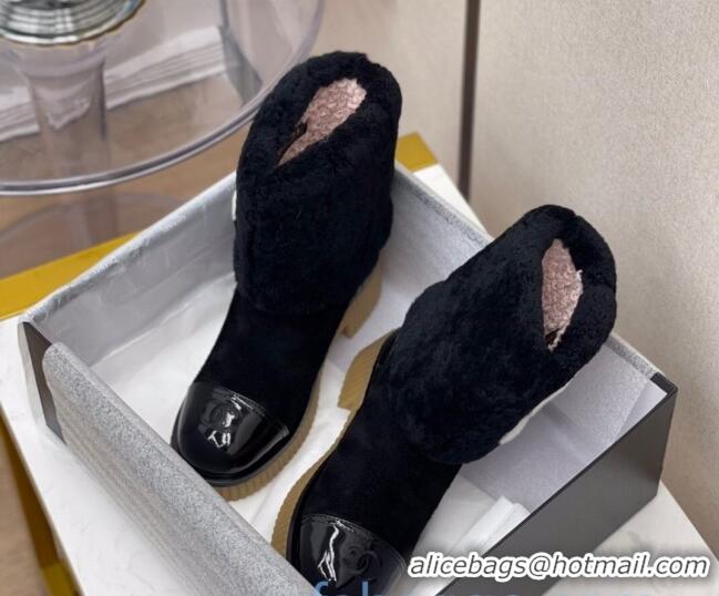 Best Grade Chanel Suede CC Wool Short Boots 120128 Black