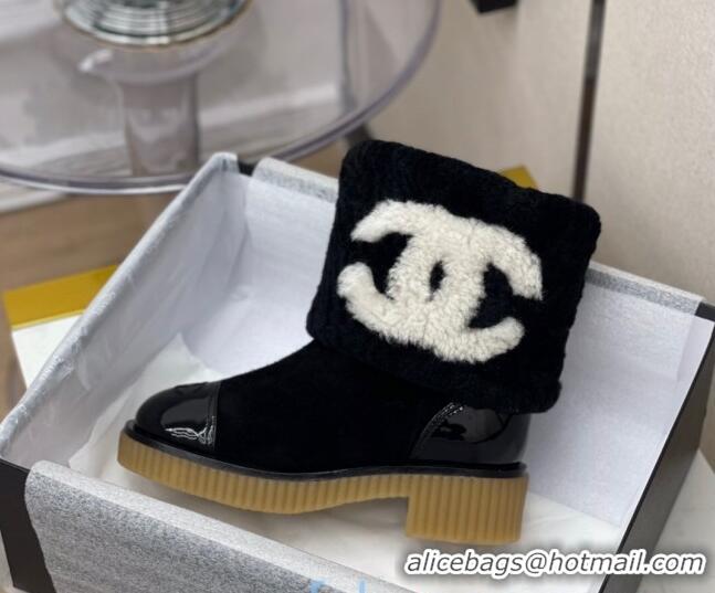 Best Grade Chanel Suede CC Wool Short Boots 120128 Black