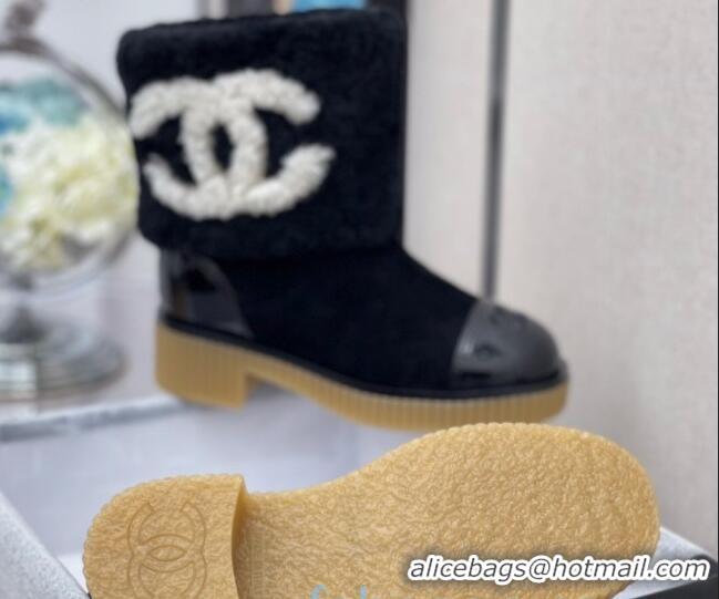 Best Grade Chanel Suede CC Wool Short Boots 120128 Black