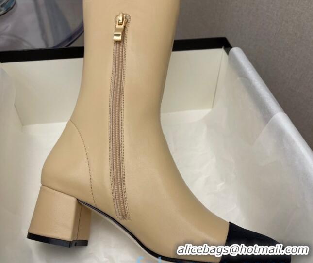 Shop Duplicate Chanel Lambskin Heel Mid High Boots 120130 Beige