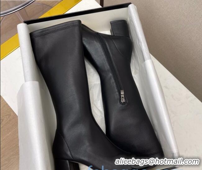 Purchase Chanel Lambskin Heel 5cm Mid High Boots 120130 Black