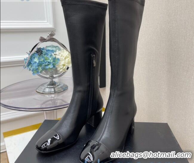 Purchase Chanel Lambskin Heel 5cm Mid High Boots 120130 Black