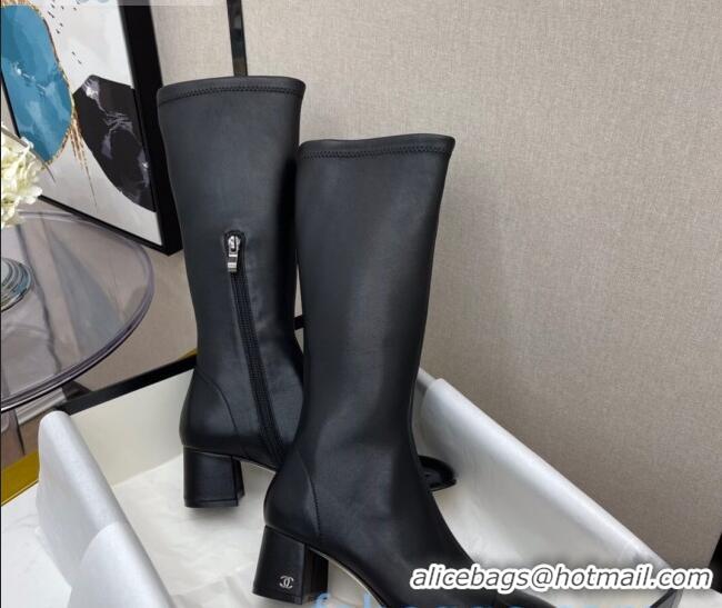 Purchase Chanel Lambskin Heel 5cm Mid High Boots 120130 Black