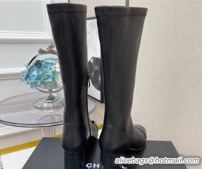 Purchase Chanel Lambskin Heel 5cm Mid High Boots 120130 Black