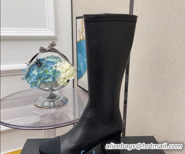 Cheap Price Chanel Lambskin and Fabric 5cm Heel Mid High Boots 120132 Black