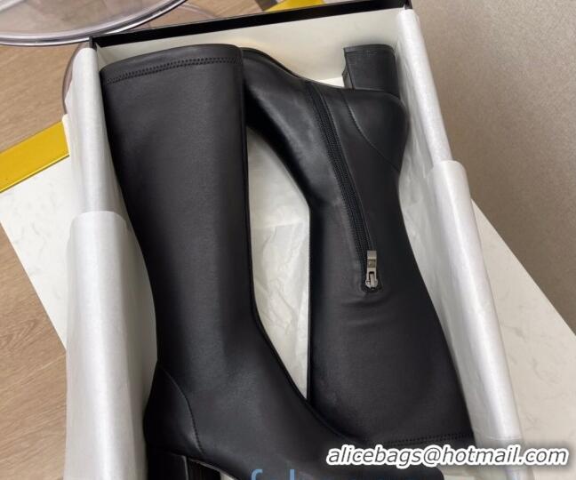 Cheap Price Chanel Lambskin and Fabric 5cm Heel Mid High Boots 120132 Black