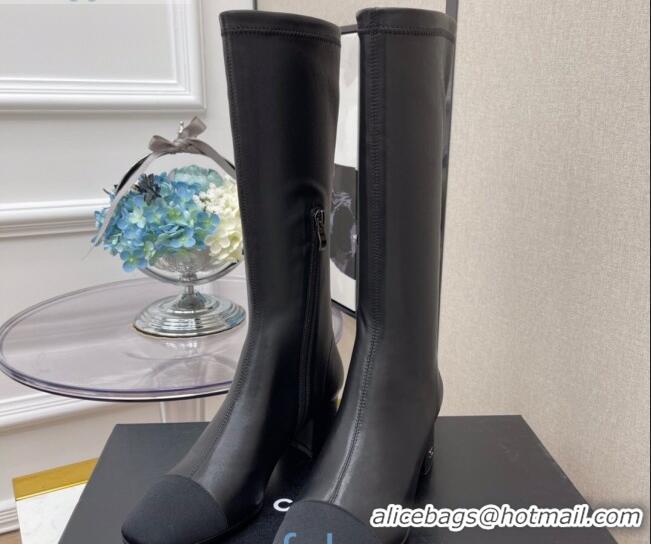 Cheap Price Chanel Lambskin and Fabric 5cm Heel Mid High Boots 120132 Black