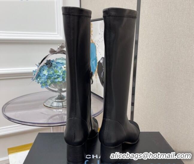 Cheap Price Chanel Lambskin and Fabric 5cm Heel Mid High Boots 120132 Black