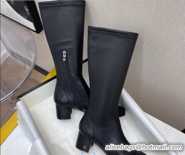 Cheap Price Chanel Lambskin and Fabric 5cm Heel Mid High Boots 120132 Black