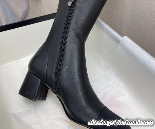 Cheap Price Chanel Lambskin and Fabric 5cm Heel Mid High Boots 120132 Black