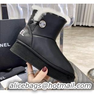 Top Quality Chanel Leather Wool Short Boots with Buckle 120133 Black