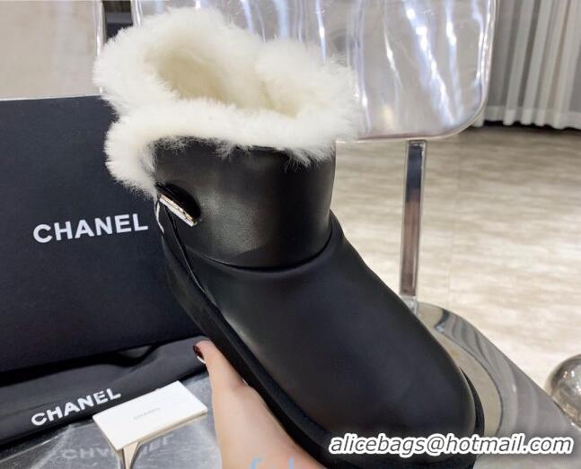 Top Quality Chanel Leather Wool Short Boots with Buckle 120133 Black