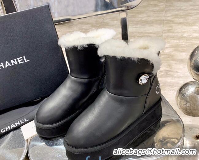 Top Quality Chanel Leather Wool Short Boots with Buckle 120133 Black