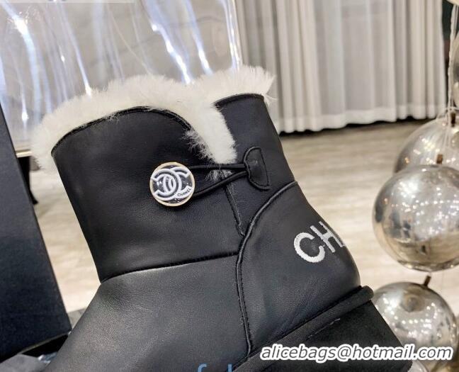 Top Quality Chanel Leather Wool Short Boots with Buckle 120133 Black