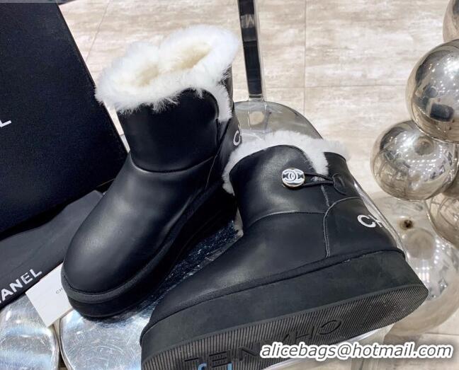 Top Quality Chanel Leather Wool Short Boots with Buckle 120133 Black