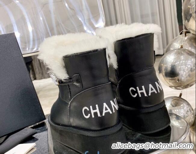 Top Quality Chanel Leather Wool Short Boots with Buckle 120133 Black