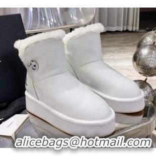 Best Luxury Chanel Leather Wool Short Boots with Buckle 120133 White