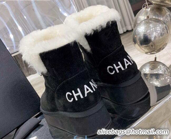 Lowest Price Chanel 4.5cm Height Suede Wool Short Boots with Buckle Black 120203