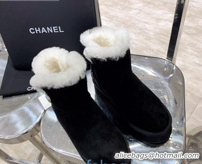 Lowest Price Chanel 4.5cm Height Suede Wool Short Boots with Buckle Black 120203