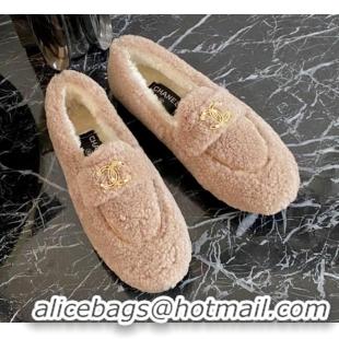 Top Quality Chanel Shearling Wool Flat Loafers Beige 120204