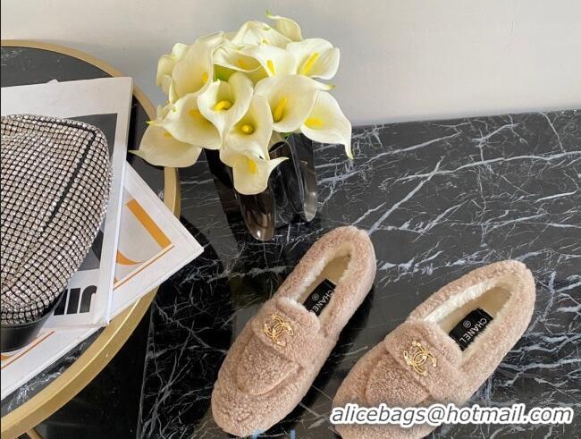 Top Quality Chanel Shearling Wool Flat Loafers Beige 120204